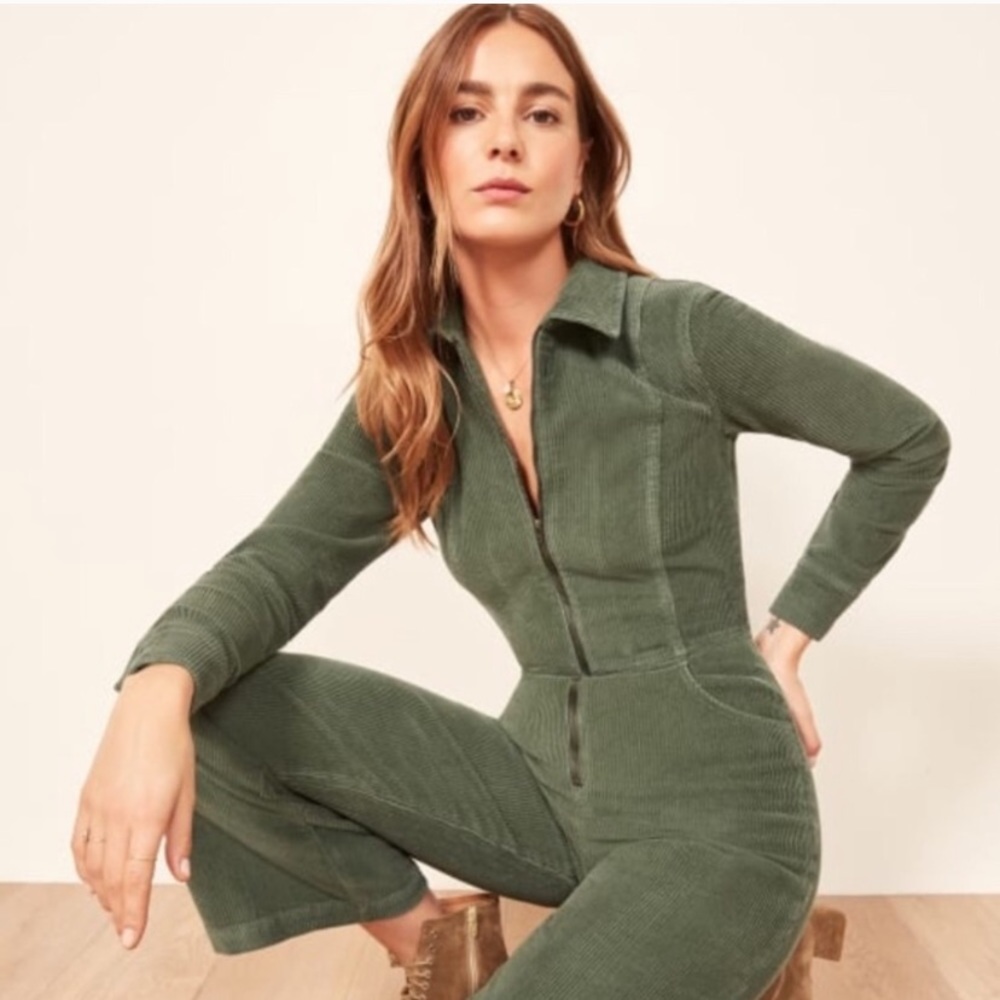 NWOT Reformation Carolina green corduroy jumpsuit